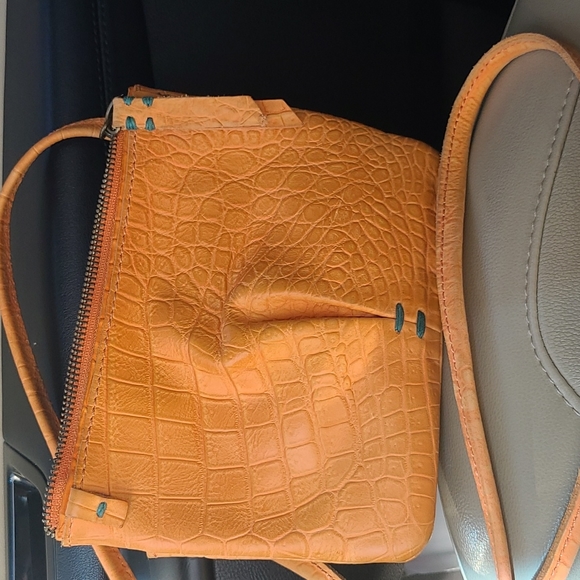49 Square Miles small leather crossbody.Orange crocodile embossed leather - Picture 4 of 5